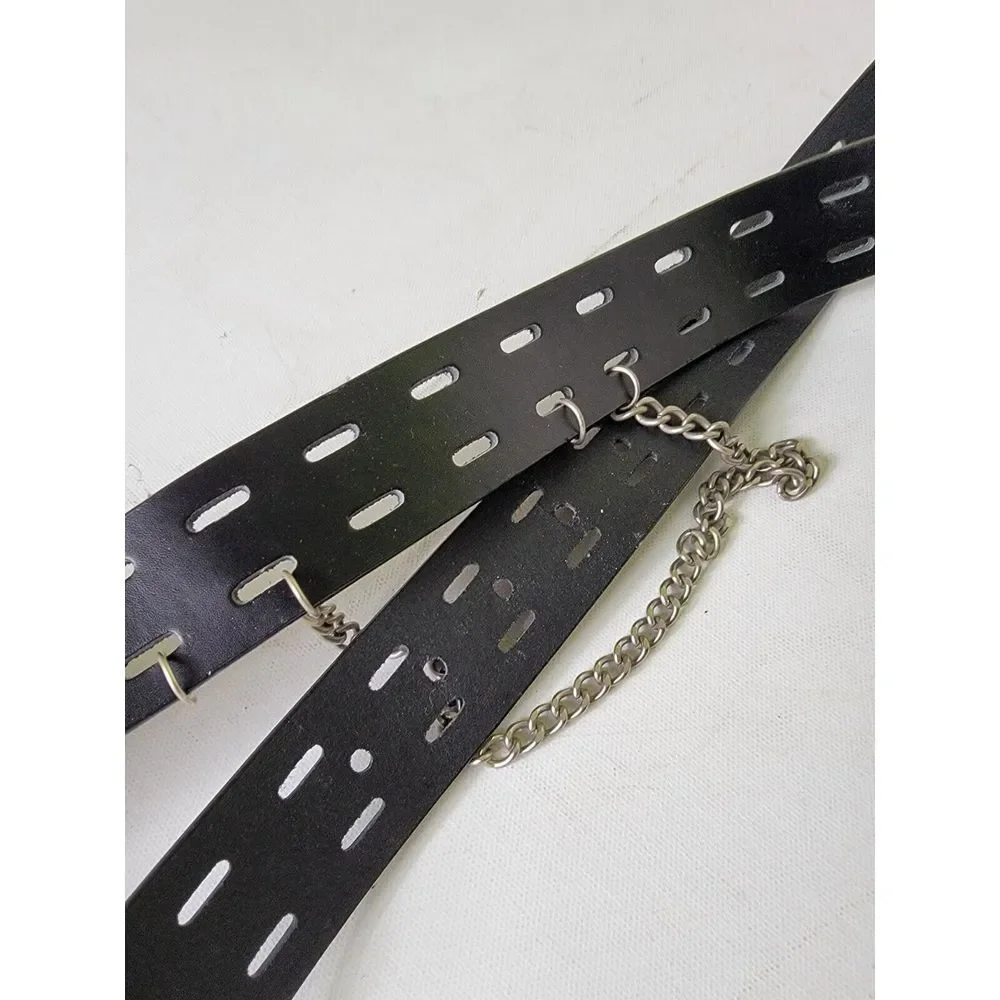 Vintage Y2k Belt L.E.I.‎ Genuine Leather Brown Medium With Chain - Picture 3 of 5
